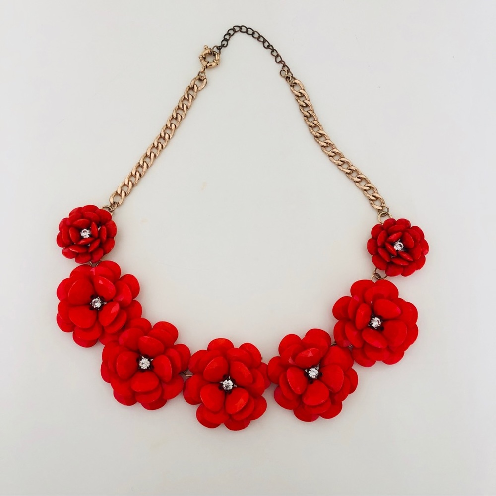 J Crew Red Flower Necklace